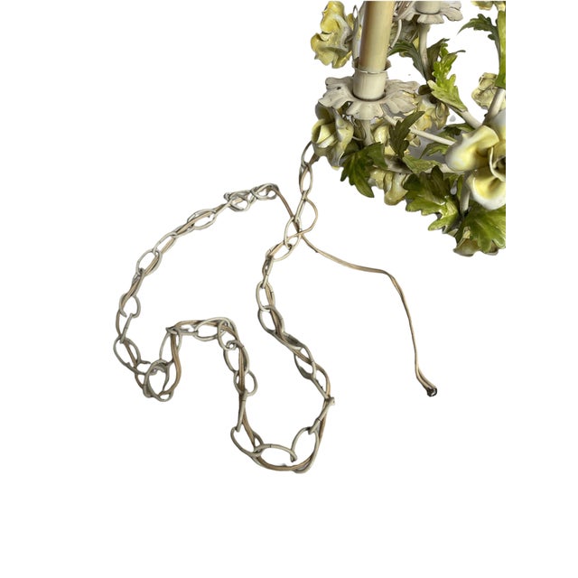 Cream Mid Century Italian Tole Floral Chandelier For Sale - Image 8 of 8