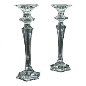 1970s Modern Pair of Vintage Candlesticks, English, Glass, Decorative Candle Nozzle