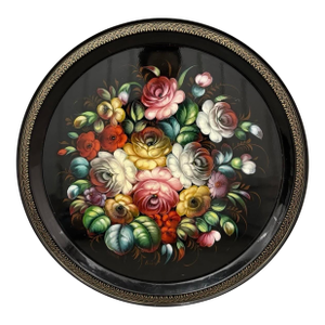 Vintage Nashco Hand Painted & Signed Large Round Toleware Metal Tray