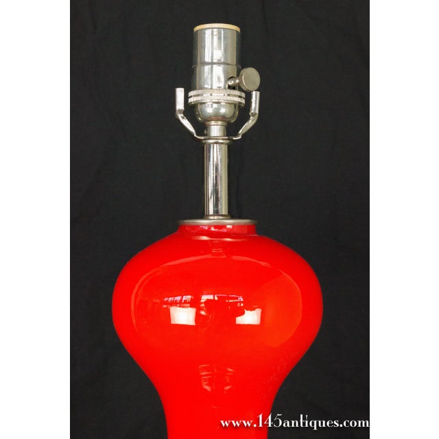 Glass Pair of Tangerine Color Glass Murano Table Lamps, 19 For Sale - Image 7 of 12