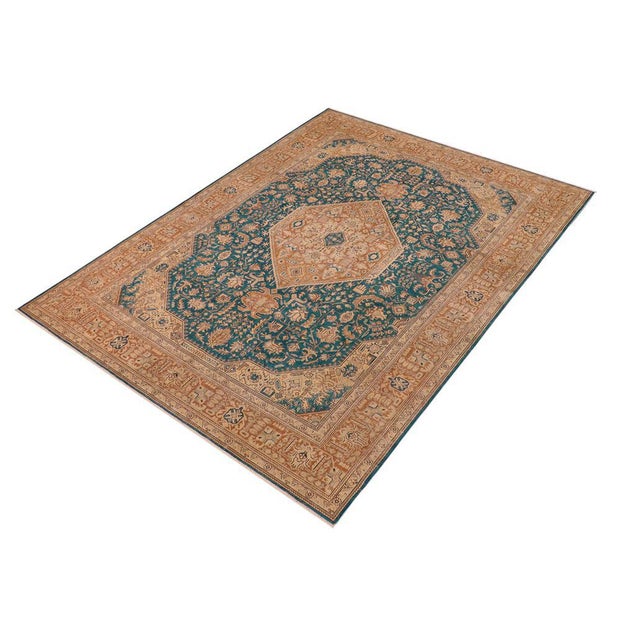 Shabby Chic Shabby Chic 1990's Vintage Teal/Brown Wool Rug - 9'8'' X 12'9'' For Sale - Image 3 of 10