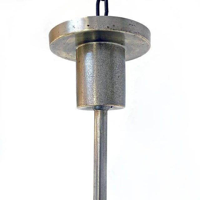 White Mid-Century Italian Modern Opalin Glass Chanderlier with Central Steel Rod, 1970 For Sale - Image 8 of 9