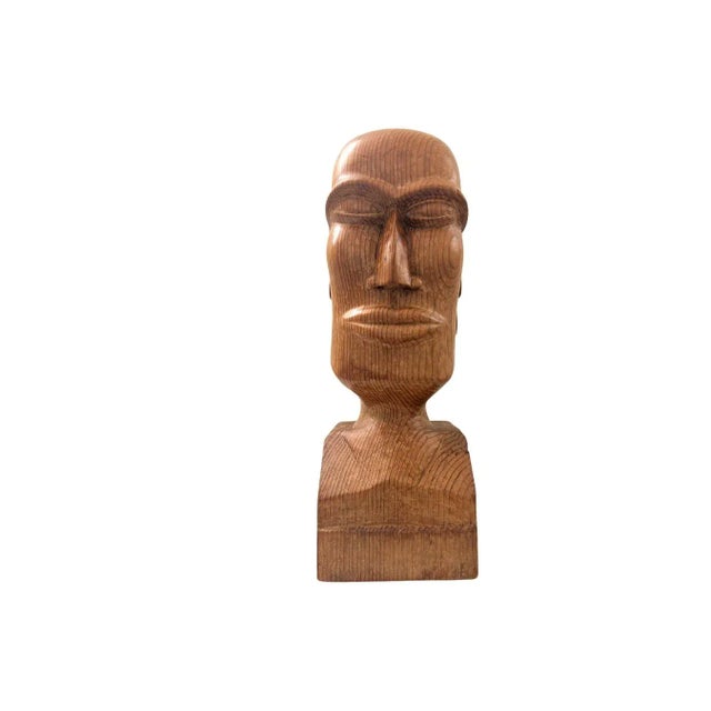 Mid-Century Modern Vintage Mid Century Modern Large Carved Wood Tiki Head 1960s For Sale - Image 3 of 12