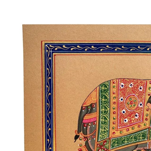 Early 21st Century Hand Painted Elephant in Gold Regalia on Paper - India For Sale - Image 5 of 8