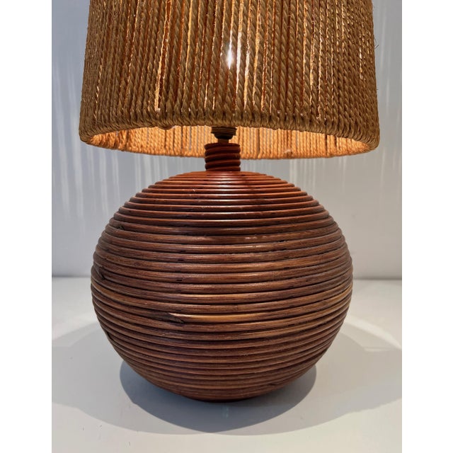 1970s Round Rattan Lamp with Rope Lampshade in the Style of Adrien Adoux Frida Minet For Sale - Image 11 of 12