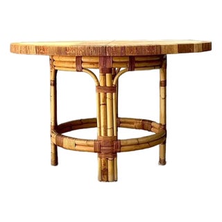 Vintage Bielecky Brothers Woven Rattan Dining Table For Sale