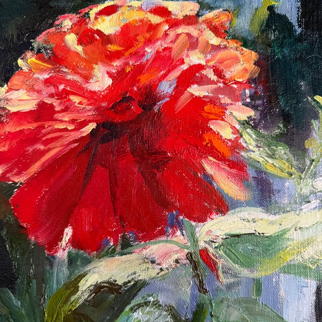 Zinnia Sonata, Original Oil Painting by Julia Lawing For Sale - Image 4 of 7