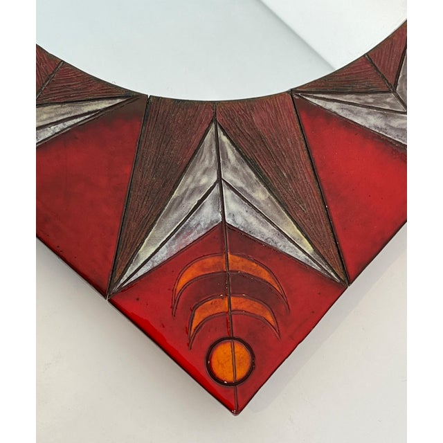1970s Ceramic mirror depicting a stylized sun attributed to Oswald Tiberghien For Sale - Image 5 of 12