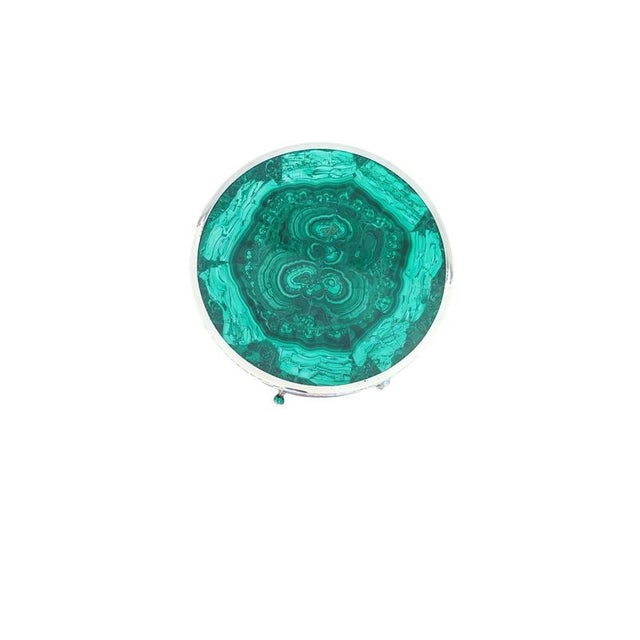 Antique French Malachite and Silvered Bronze Occasional Tables, 20th Century, Set of 2 For Sale - Image 3 of 13
