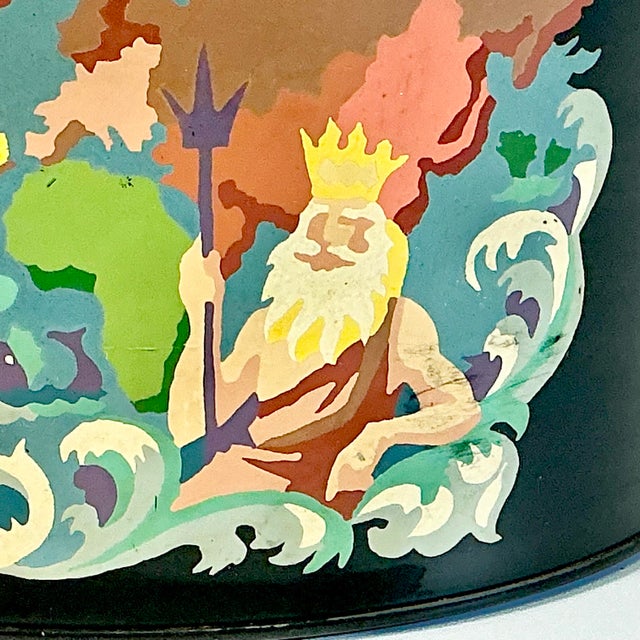 Black 1970s Vintage Boho Chic Coastal Tole Neptune Undersea Motif Metal Planter For Sale - Image 8 of 12