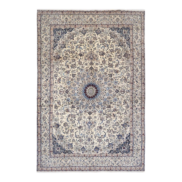 Pasargad Ivory Persian Nain Silk & Wool Rug For Sale