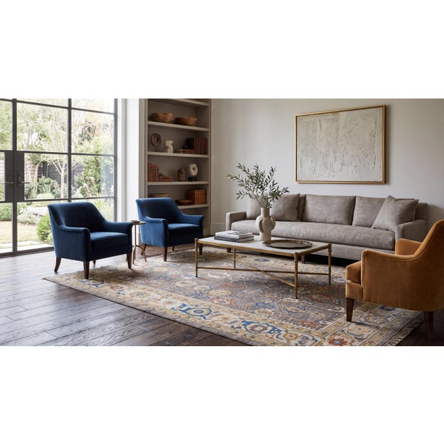 Elevate high-end interior spaces with this luxury Modern Oushak Style Hand-Knotted Wool Area Rug. Expertly crafted from...