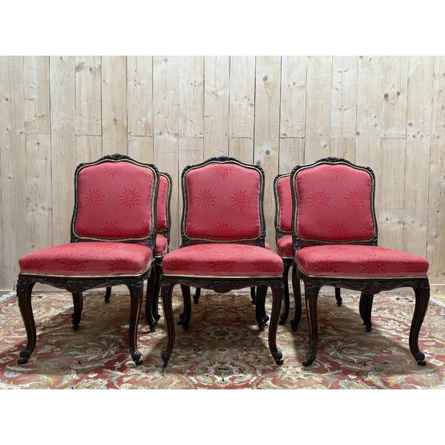 Louis XV Style Chairs in Walnut and Brass, Set of 6 For Sale - Image 4 of 12