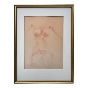 Original Vintage Conte Crayon Drawing of a Female Nude by Bernyce Winick