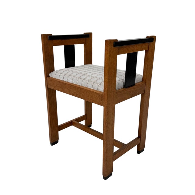 Art Deco Modernist Stool in Oak & Velvet from Jan Brunott, 1920s For Sale - Image 14 of 14