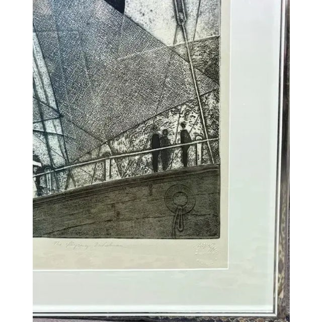 Mid-Century Modern Mid Century - Mikulas Kravjansky "The Flying Dutchman" Mixed Media Abstract Etching, 1981. - Signed, Numbered, Titled, Framed For Sale - Image 3 of 9