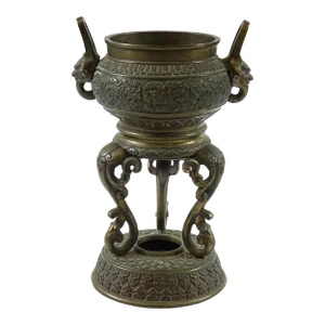 18th Century Antique Chinese Bronze Tripod on Stand