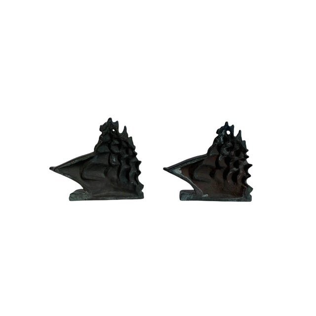 Late 19th Century Late 19th Century Turn of the Century Sculpted Bronze Ship Antique Bookends - Set of 2 For Sale - Image 5 of 11