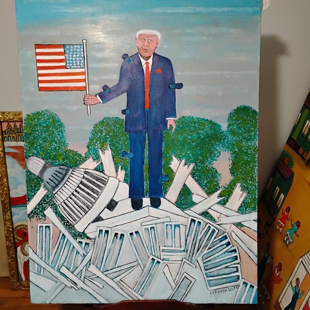 Original Lorenzo Scott Oil Painting "Donald Trump Done Torn the White House Down". For Sale - Image 15 of 16