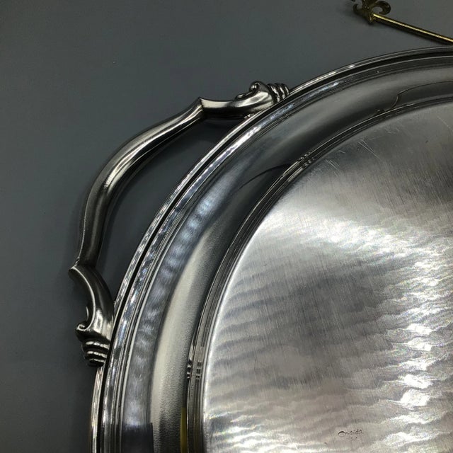 Oneida Round Silver Plated Tray With Handles - 1970 For Sale - Image 10 of 13