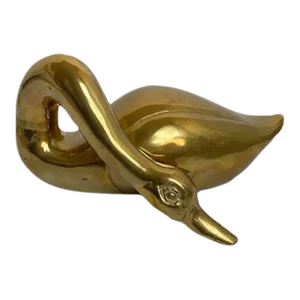 1970s Vintage Brass Sleeping Swan Sculpture