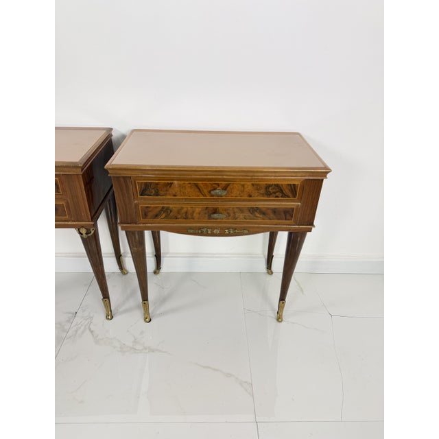 Vintage Italian Bedside Tables with Pink Glass Top and Brass Feet, 1950s, Set of 2 For Sale - Image 4 of 18