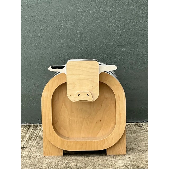 Wood Vintage Sculptural Wood Cow Low Stool For Sale - Image 7 of 14