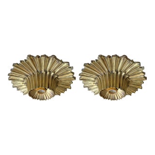 Pair of Early 20th Century American Art Deco Brass Flush-Mount Fixtures For Sale