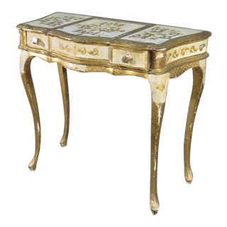 Florentine Italian Gilded Gold Leaf Ladies Mirrored Vanity Makeup Table C1920 For Sale
