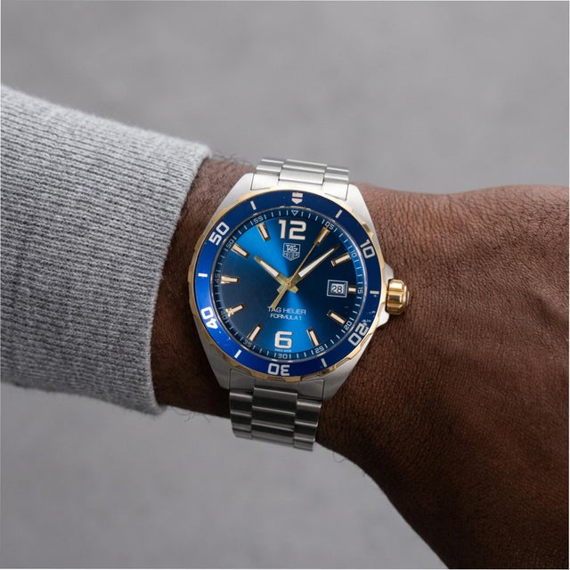 Tag Heuer Formula 1 41mm Waz1120 Blue Dial Gold Plated Steel Quartz Watch For Sale - Image 9 of 9