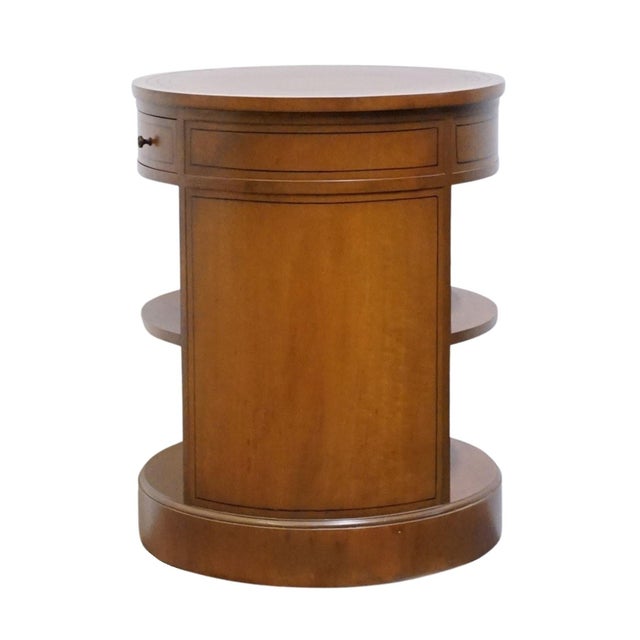 Baker Furniture Solid Mahogany Traditional Style 26" Oval Accent Bookcase End Table W. Tooled Leather Top For Sale - Image 12 of 12