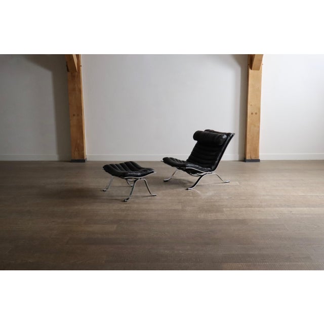 Black Set of Ari Lounge Chair and Ottoman by Arne Norell for Arne Norell Ab, Sweden, 1966 For Sale - Image 8 of 14