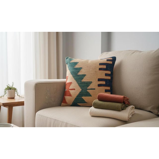 2020s 16x16 Vintage Kilim Pillow Cover – Geometric Southwest Pattern For Sale - Image 5 of 8