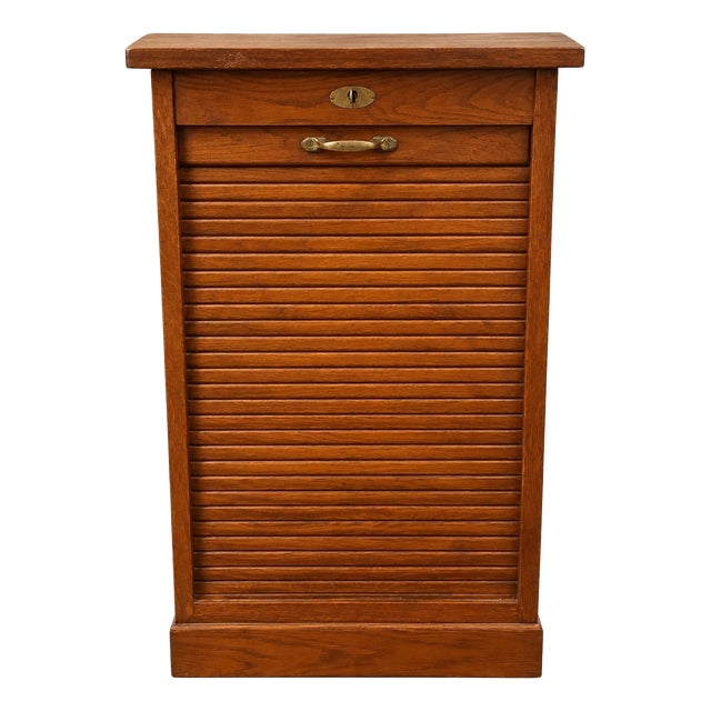 Classic Roll-Top Filing Cabinet in Oak and Brass, 1900s For Sale