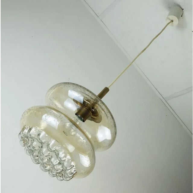 Mid-Century Pendant Light Bubble in Amber Glass and Brass, 1960s For Sale - Image 4 of 11