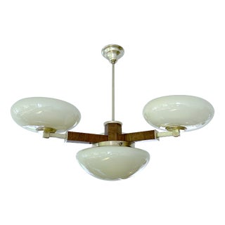 Vintage Art Deco Pendant Light in Wood and Glass, 1930s For Sale