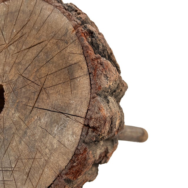 Antique Late 1800s Rustic Primitive Wood Adirondack Tripod Log Stool With Bark Exterior For Sale - Image 9 of 10