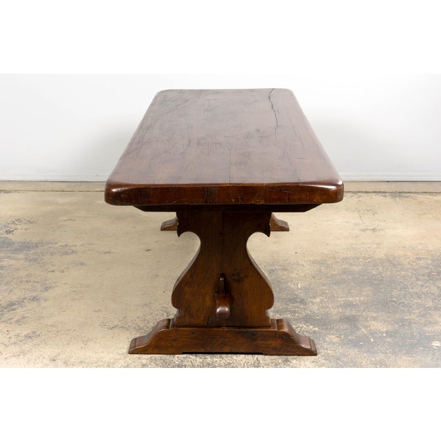 19th Century French Provincial Oak Farmhouse Trestle Dining Table For Sale - Image 12 of 18