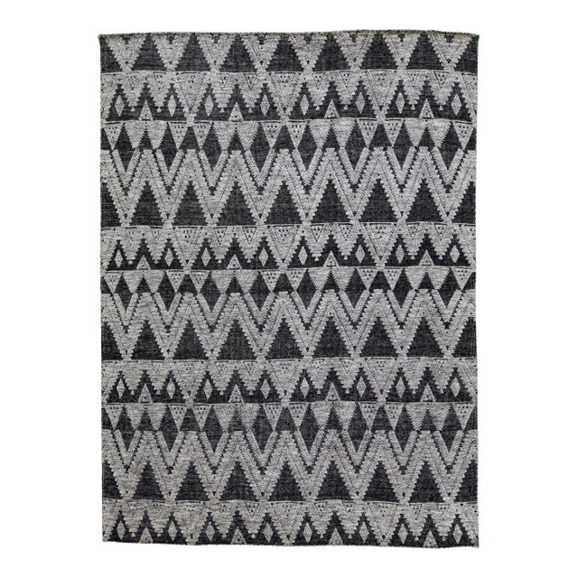 Modern Apadana's Safi Collection Handmade Charcoal and Gray Designed Wool Rug For Sale