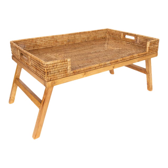Artifacts Rattan Breakfast Tray/Table in Honey Brown For Sale