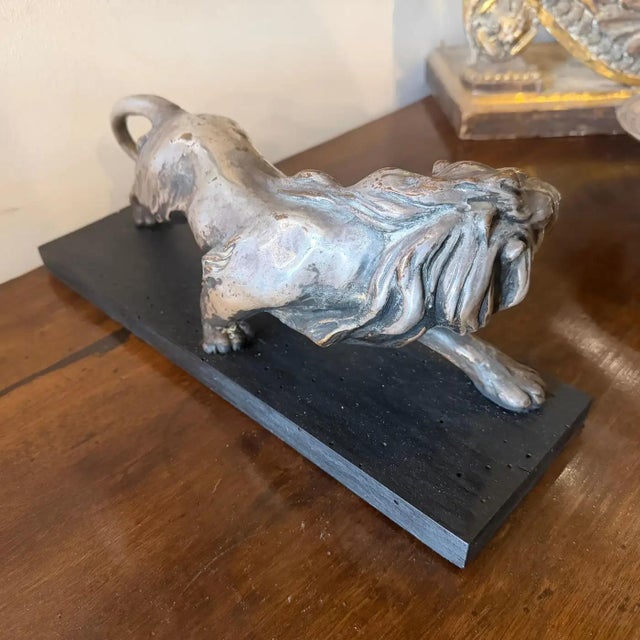 Metal A 1940s Art Deco Silver Plate on Copper Italian Sculpture of a Roaring Lion For Sale - Image 7 of 16