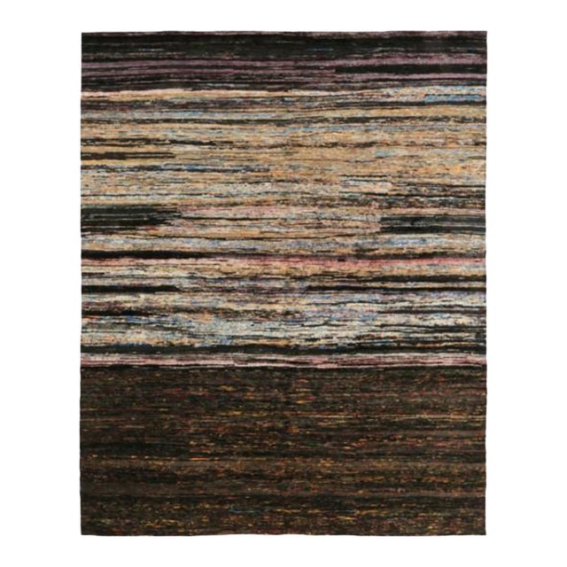 Rug & Kilim’s Modern Textural Rug, Dark Polychromatic Striae Over Brown Tones For Sale