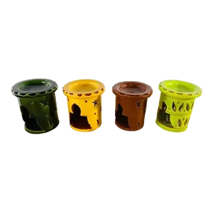 Boho Chic Moroccan Ceramic Muti-Color Candle Holder, Set of 4