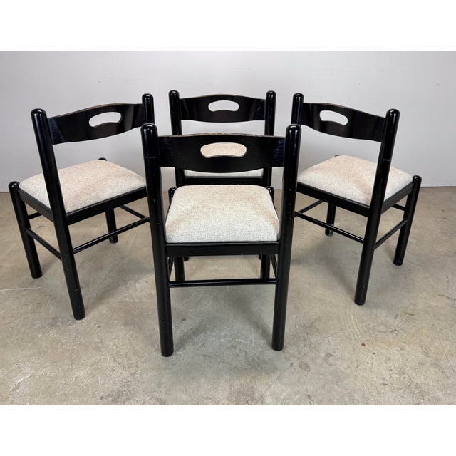 1960s Vintage Italian Modern Habitat Style Black Lacquer Dining Chairs—Set of 4 For Sale - Image 5 of 12