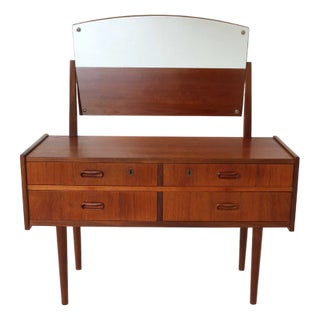Mid-Century Modern Danish Teak Dressing Table with Mirror, 1960s For Sale