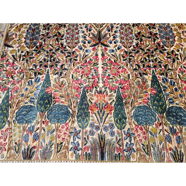 Vintage Persian Kerman Lavar Rug, Hand-Knotted Wool, Tree of Life Pattern, Ivory & Green, 7x10 For Sale - Image 13 of 16