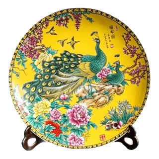 Early 20th Century Chinese Ceramic Plate,Qianlong Marked Famille Rose Porcelain Plate Hand Painted Flowers and Birds Pattern For Sale