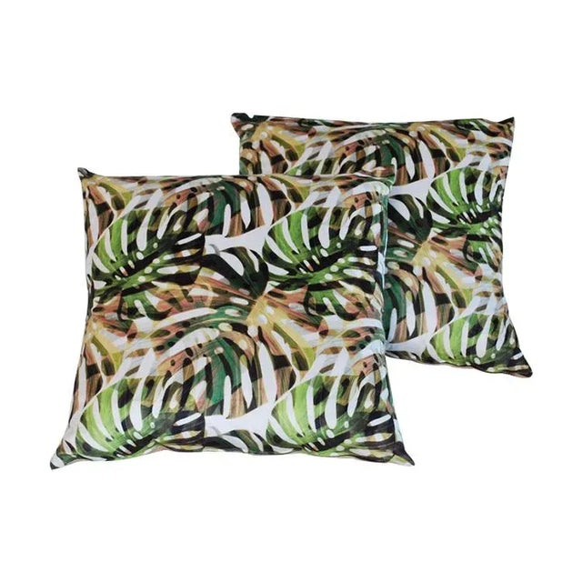 Boho Chic Tropical Print Floor Pillow - A Pair For Sale - Image 3 of 3
