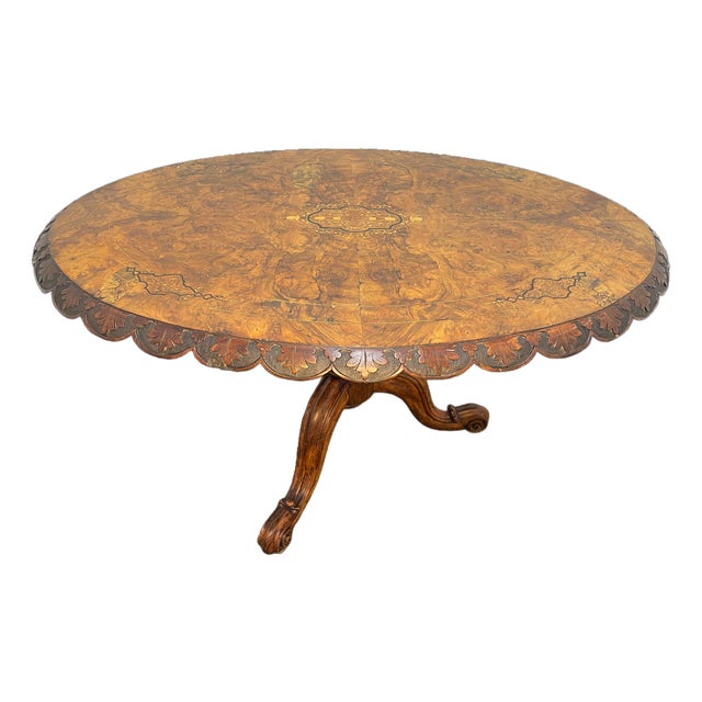Late 19th Century Napoleon III Style Tilt-Top Entry Table With Burl Wood and Inlay For Sale