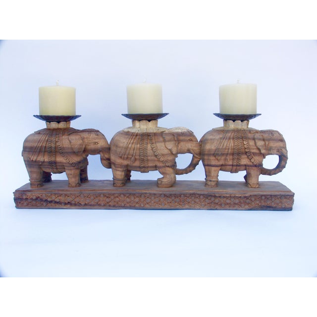 HandCarved Wood Elephants Candle Holder Chairish